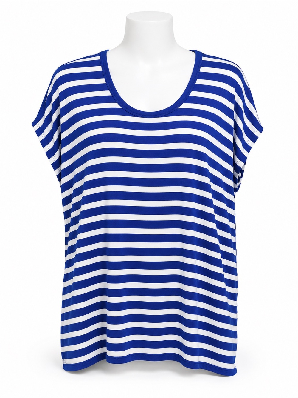 Michael Kors Blue and White Striped Scoop-Neck Top